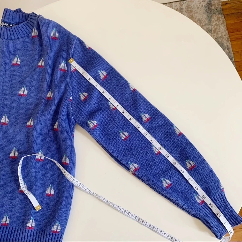Vintage Boat House Row Sailboat Print Crewneck Sweater Men’s Size Medium New